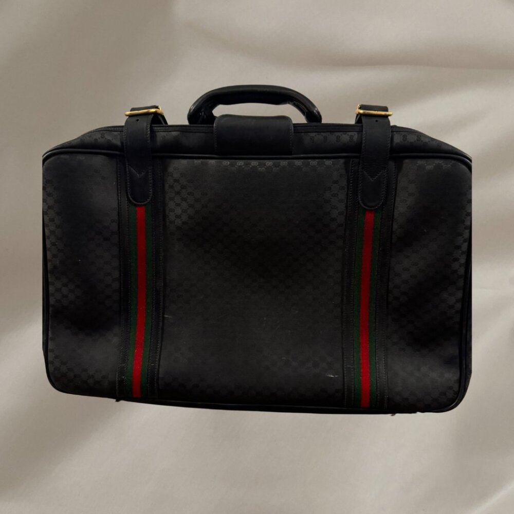 Vintage Gucci Luggage GG Monogram Suitcase With Leather Trim - Smaller